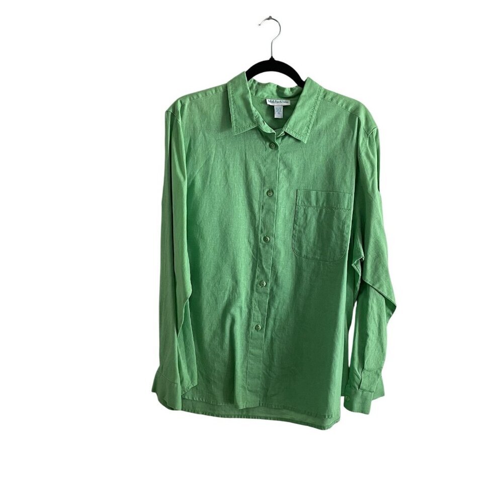 VTG Mark, Fore & Strike Women 16 Bright Green Cotton/Linen L/S Button Up Blouse
